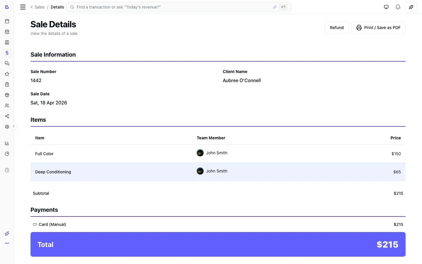 Bella Booking sale invoice and point of sale